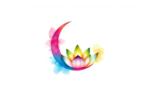 small colorful crescent moon with lotus flower tattoo idea