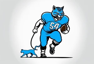 blue wildcat being walked on  leash by high school football players wearing a Carolina blue football jersey that says wildcats tattoo idea