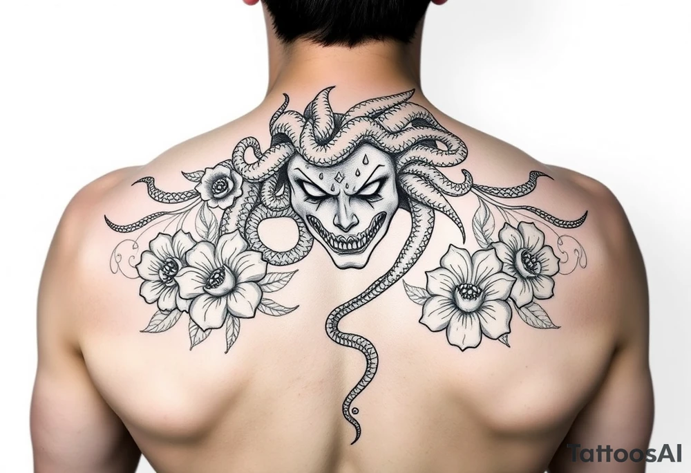 Medusa with  flowers tattoo idea