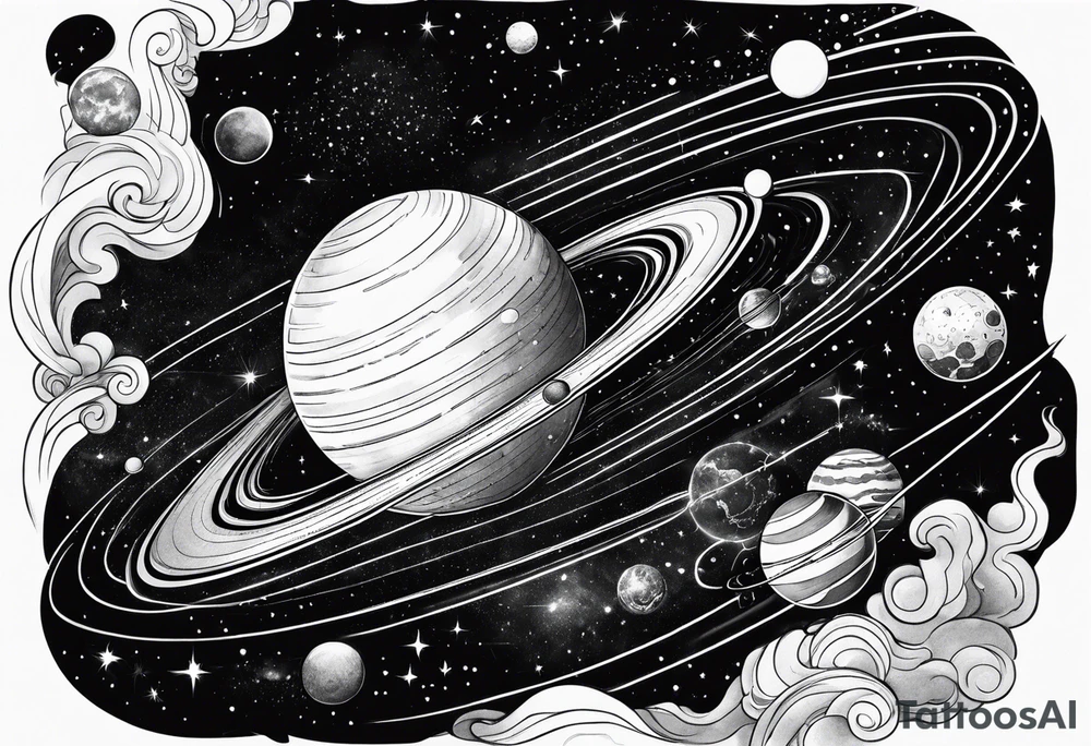 Cosmos with galaxies and planets tattoo idea