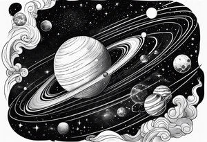 Cosmos with galaxies and planets tattoo idea