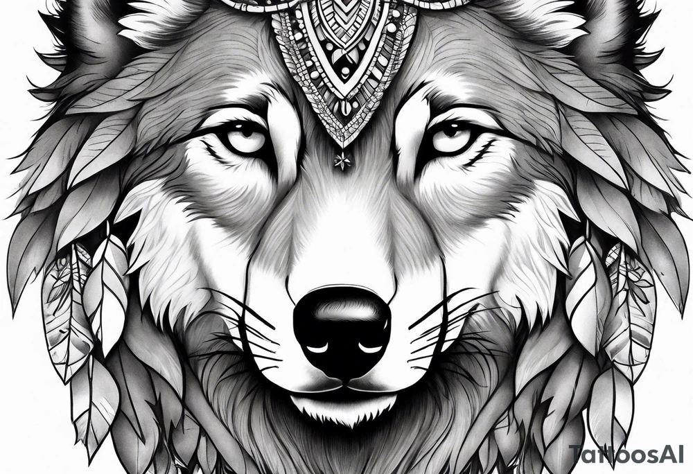 Wolf headdress of female toddler tattoo idea