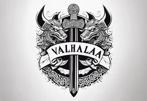 Valhalla sword dragon head axe viking church tattoo idea