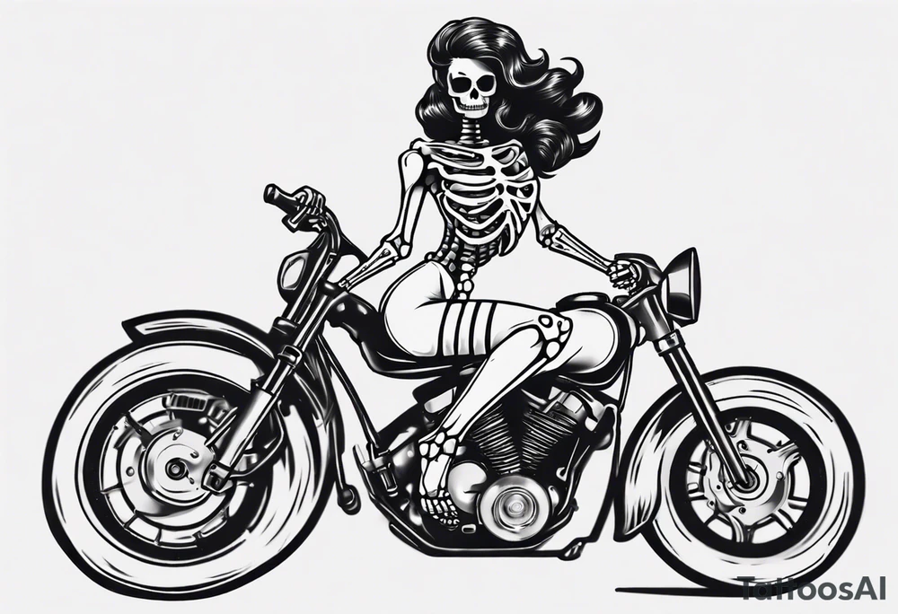 Skeleton pinup doll sitting on a motorcycle tattoo idea Skeleton pinup doll sitting on a motorcycle tattoo idea