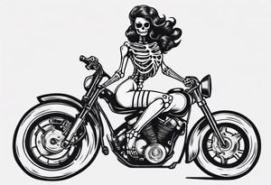 Skeleton pinup doll sitting on a motorcycle tattoo idea