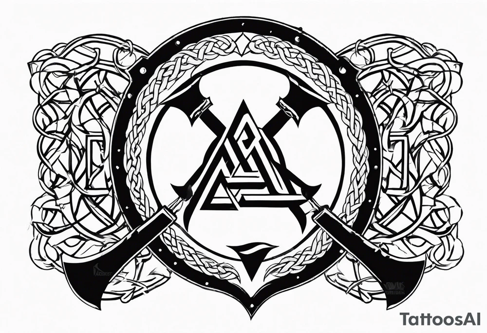 Valhalla round shield axe
Valknut barbed wire chains tattoo idea Valhalla round shield axe
Valknut barbed wire chains tattoo idea