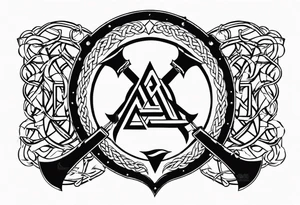 Valhalla  round shield axe
Valknut barbed wire chains tattoo idea