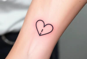 A minimalist heart outline split into two (Color: Black with a subtle red gradient along the edges) tattoo idea
