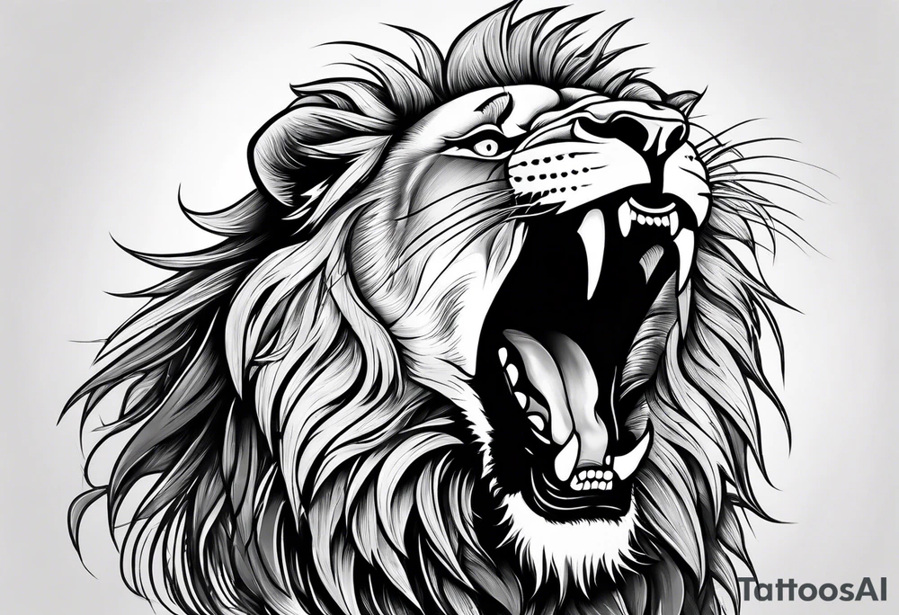 A lion roaring showing its beautiful teeth tattoo idea