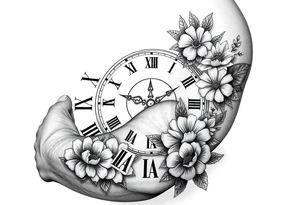 vintage roman numerals within ornate clockwork mechanism, with spaces for names, flowers tattoo idea