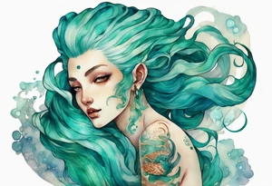 A beautiful Melusine with turquois scales and teal hair. tattoo idea