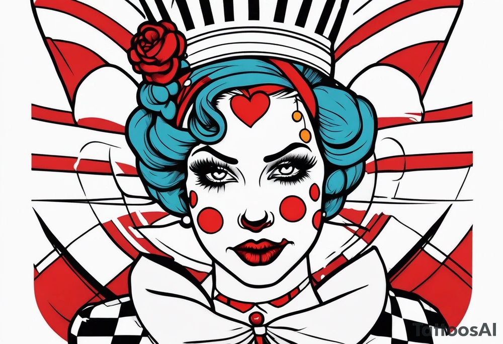 murderous female pin up clown tattoo idea