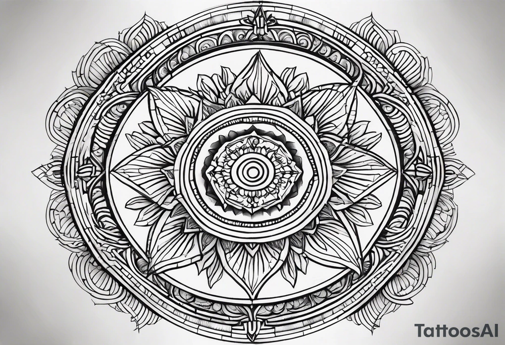 Sketch of a tattoo for a very thin girl - a cornucopia of 12 rays against the backdrop of the rising Sun tattoo idea