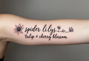 flower arrangement with spider lilies, tulip, cherry blossom tattoo idea