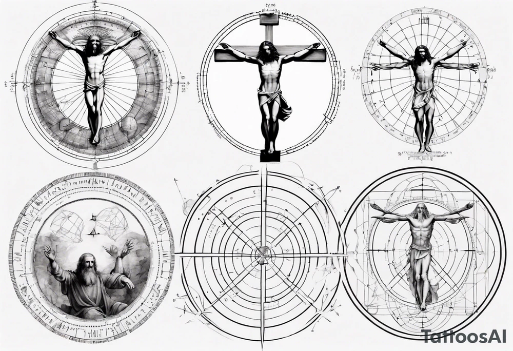 Leonardo da Vinci, Vitruvian man  and Jesus combined with emphasis on math and physics tattoo idea