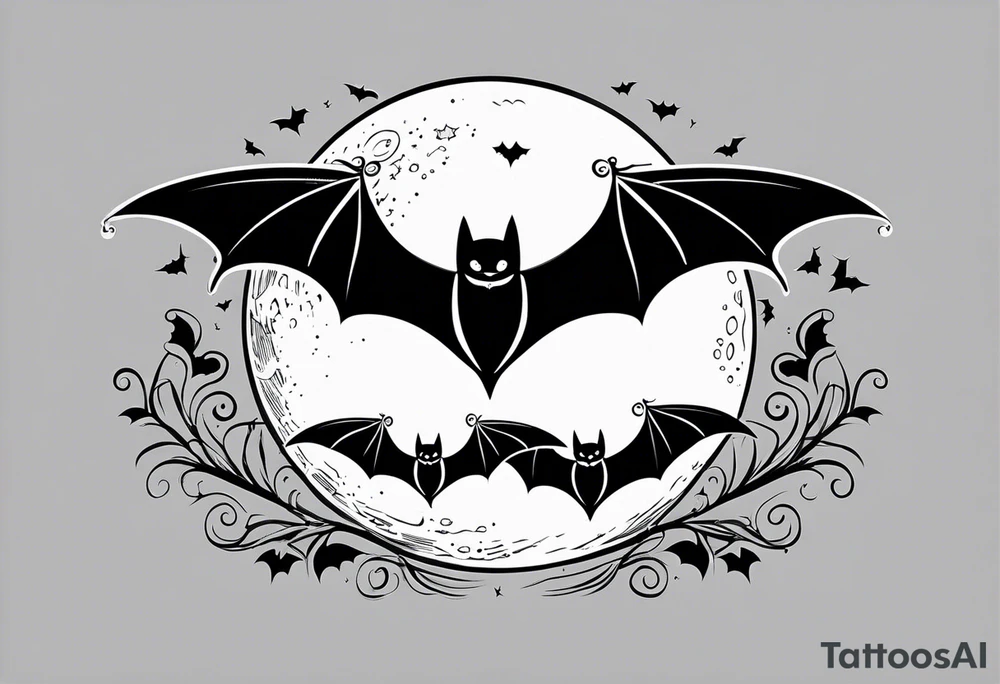 Moon and bats tattoo tattoo idea