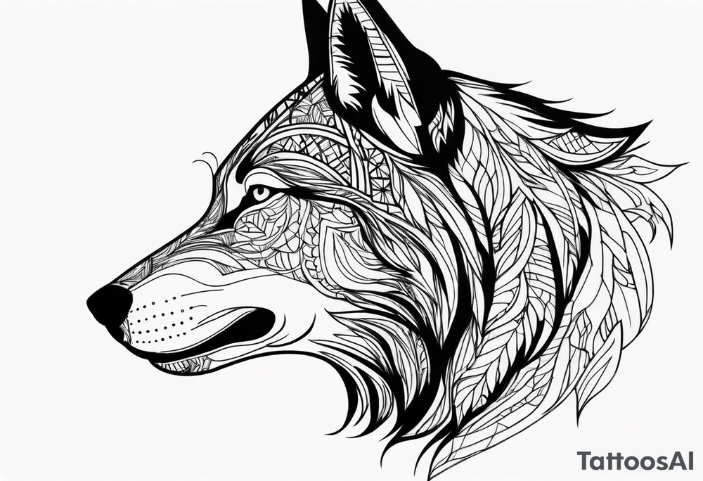 right side profile of a wolf face tattoo idea