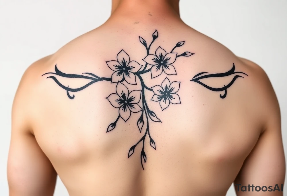 delicate cherry blossoms swirling in spring breeze with petals tattoo idea