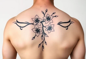 delicate cherry blossoms swirling in spring breeze with petals tattoo idea
