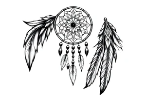 native dreamcatcher with flowing feathers and sacred beads tattoo idea