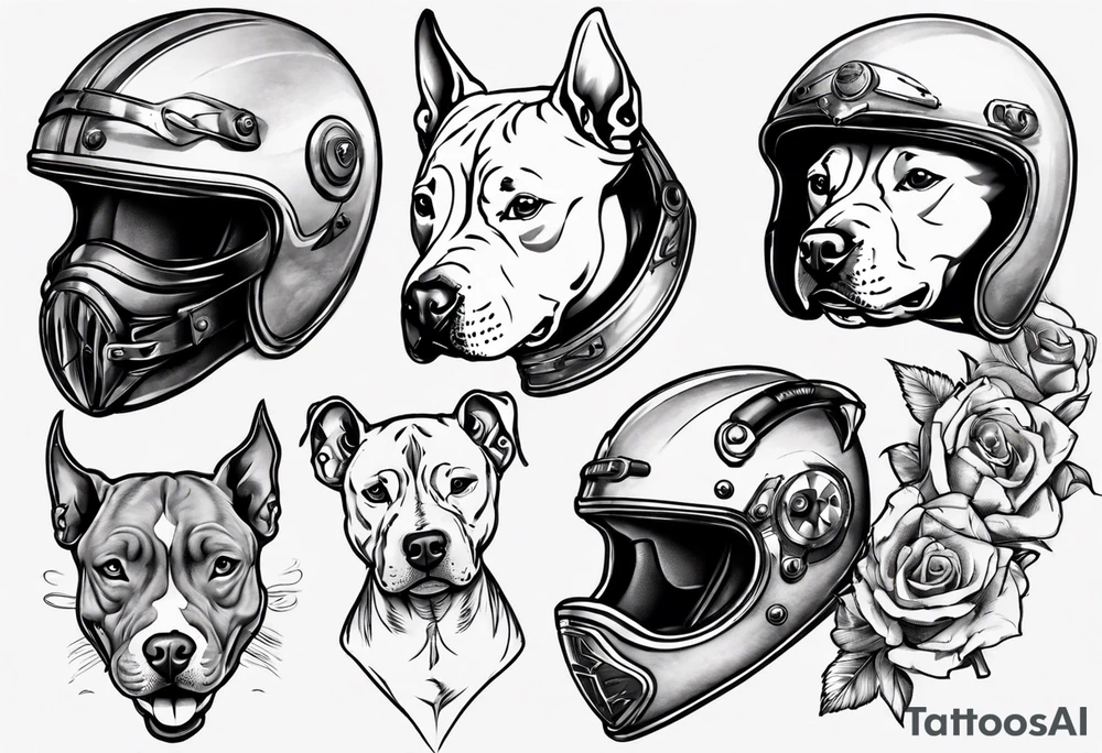 Pit bull with a motorcycle helmet tattoo idea