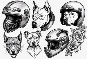 Pit bull with a motorcycle helmet tattoo idea