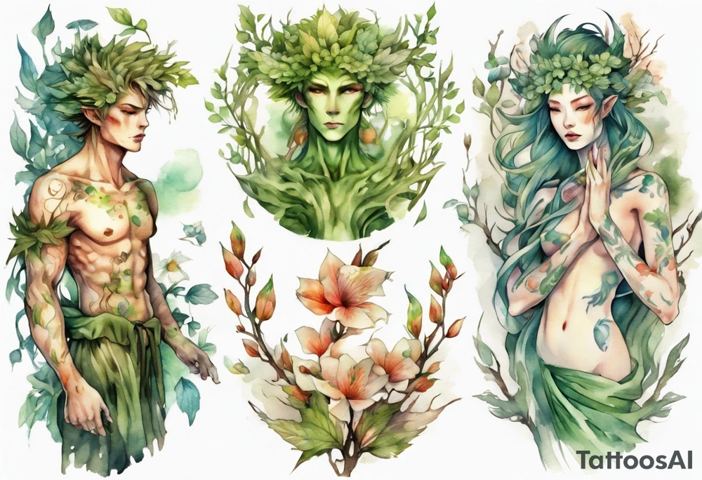 a male dryad beautiful and slender tattoo idea