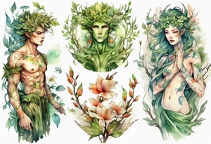 a male dryad beautiful and slender tattoo idea
