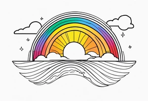 minimalistic sunrise with rainbow tattoo idea
