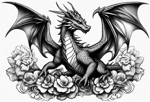 Beautiful female dragon with wings spread mushroom design in wings tattoo idea