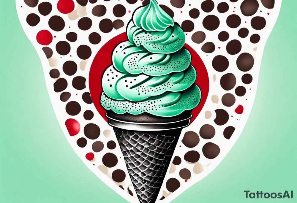 mint chocolate chip ice cream cone with small red heart on it somewhere. tattoo idea