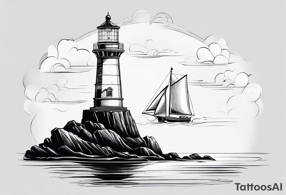 phare maritime sur un petit bateau a voiles. tattoo idea phare maritime sur un petit bateau a voiles. tattoo idea