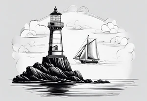 phare maritime sur un petit bateau a voiles. tattoo idea