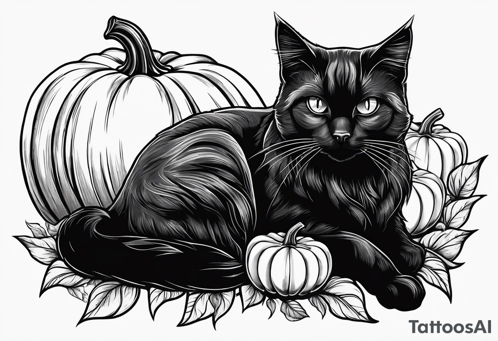 Black cat with a pumpkin tattoo idea