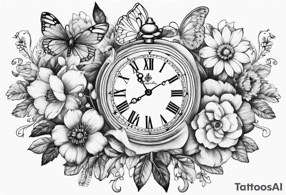 flowers,butterflies,ladybugs,time,love,family tattoo idea