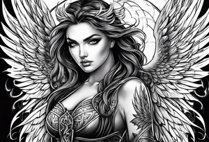 Female angel with sword lightning and lightning eyes tattoo idea