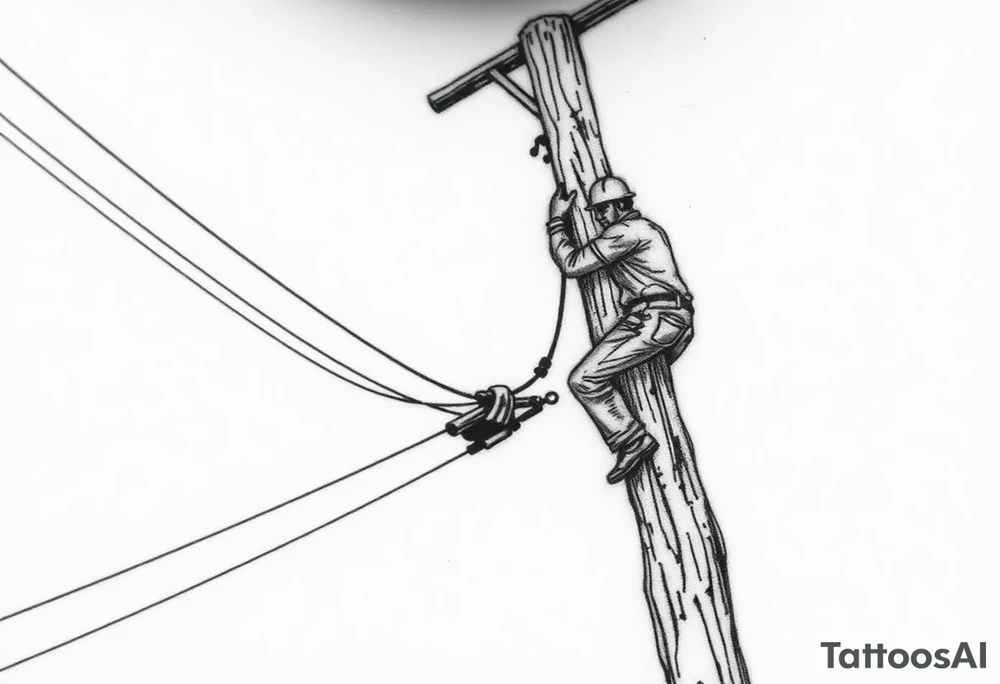 power lineman climbing a wooden 12kv pole. Make the pole a cross that has a hidden resemblance to god. tattoo idea