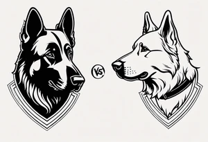 a black German shepherd vs a golden retriever in Jiu Jitsu tattoo idea