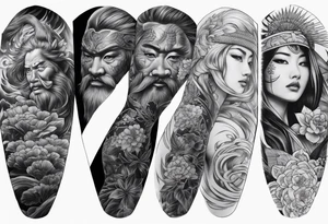 High contrast black and grey Japanese full arm sleeve tattoo idea
