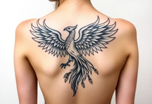 magnificent phoenix rising from golden flames with trailing embers tattoo idea