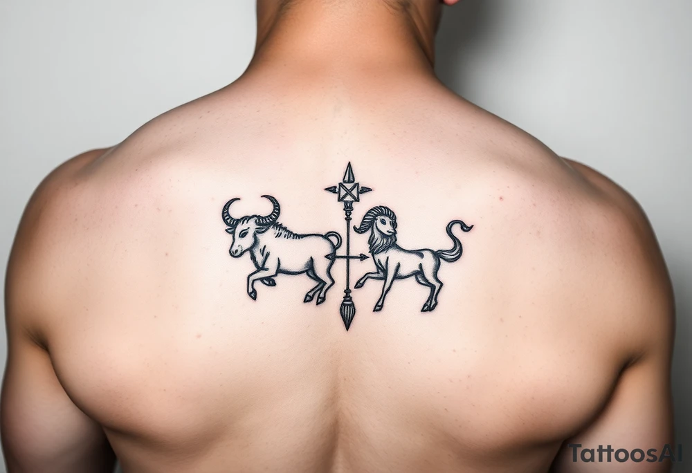 Male forearm combining Taurus and Aquarius tattoo idea