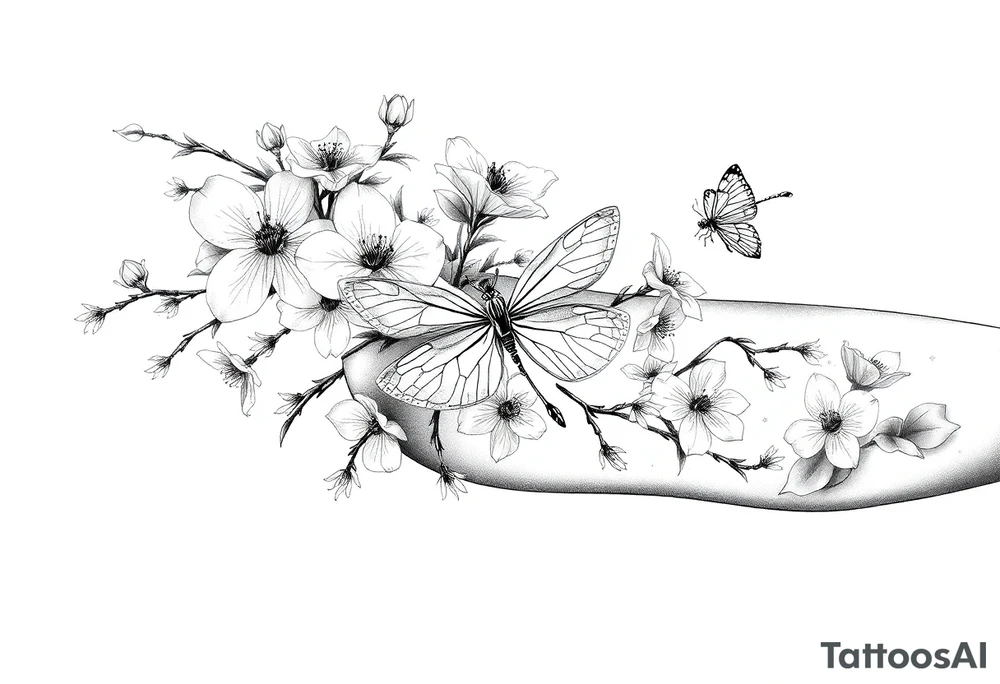 Cherry blossom with butterfly and dragonfly tattoo idea