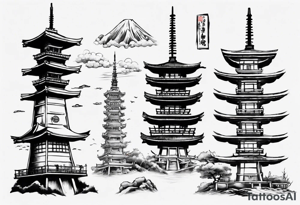Japanese spiritual tower tattoo idea