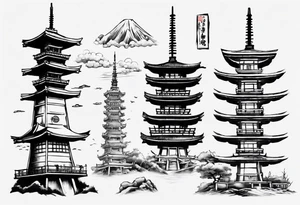 Japanese spiritual tower tattoo idea