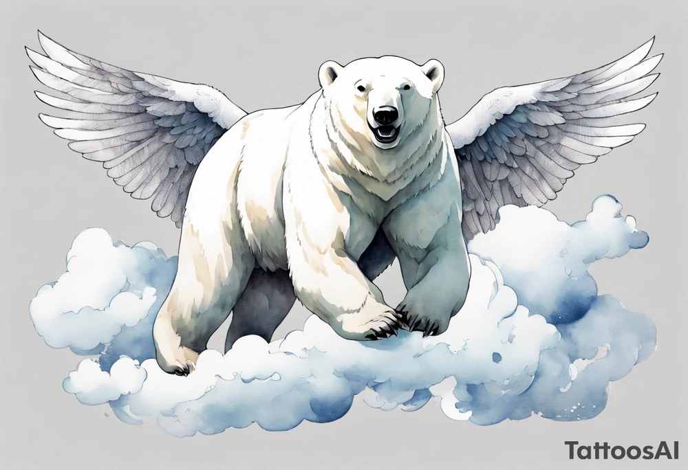 a polar bear with wings, standing on clouds, laughing tattoo idea a polar bear with wings, standing on clouds, laughing tattoo idea
