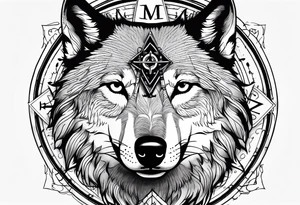 Wolf face with compass and my daughters name Madison tattoo idea