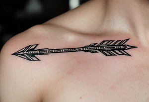 A silver and steel arrow with Norse runes engraved along its shaft, representing ancient wisdom and warrior spirit. tattoo idea