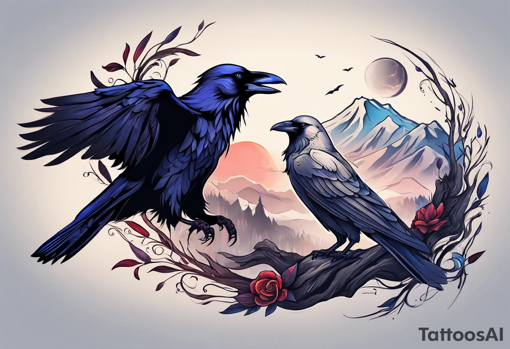 Raven and wolf tattoo idea