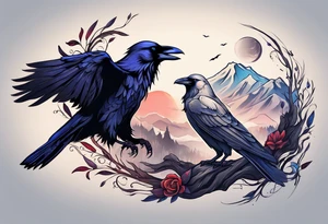 Raven and wolf tattoo idea