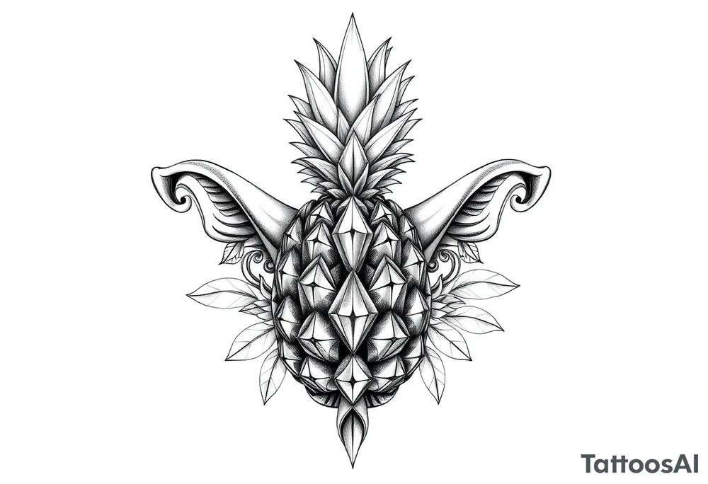Design around a vagina and anus using a  majestic pineapple with diamonds,, vagina, anus, tattoo idea